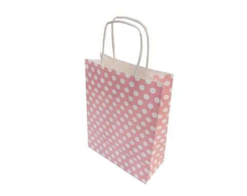 25 Li 18x24 cm Pembe Zemin Beyaz Puantiyeli Kağıt Çanta-Poşet