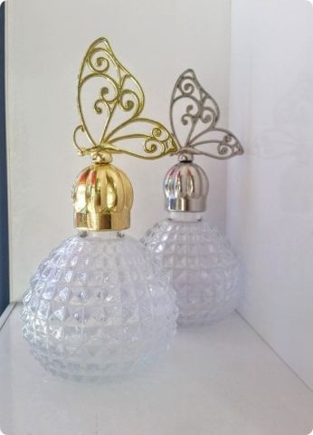 12 li Kelebek Metal Tepelikli Kristalize Top Cam Kolonya Şişesi