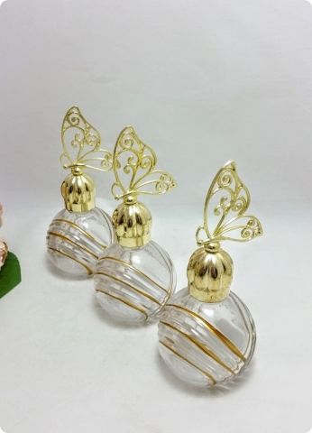 12 Adet Kelebek Metal Tepelikli Diva Yaldızlı / Varaklı Cam Top Kolonya Şişe