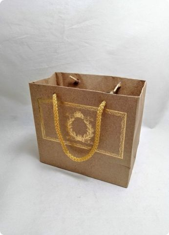 10 Lu (18x16 Cm) Körüklü,Baskılı, İpli, Kraft Karton Çanta, Poşet