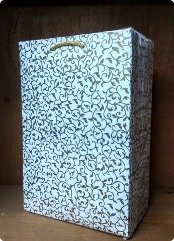 25 Li 17x25 cm Selefonlu Karton Çanta / Poşet Beyaz Zemin Sarmaşık Desen