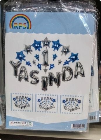 1 Yaşında Yazılı Folyo Uçan Balon Yıldız Seti