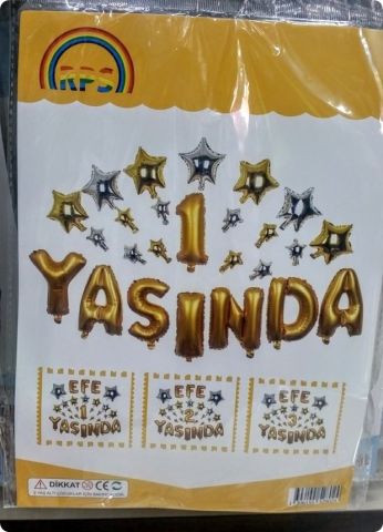 1 Yaşında Yazılı Folyo Uçan Balon Yıldız Seti