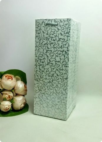 Bileklik Karton Çanta İpli Paket :Beyaz Zemin Sarmaşık Desen