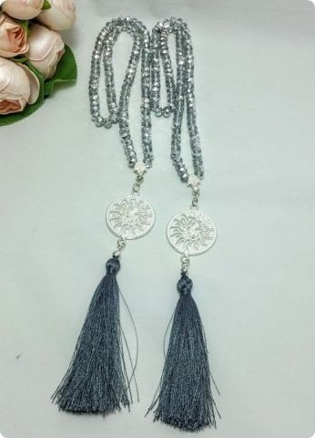 30 Lu Gümüş Kristal Cam, Yuvarlak Tuğra İmameli Tesbih 99 lu