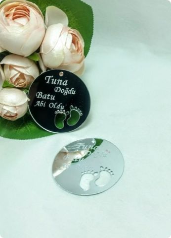 100 Adet İsim Yazılı Patik / Ayak İzi Pleksi Ayna Bebek Şekeri