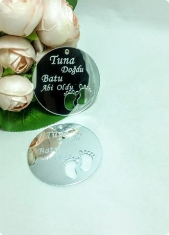 100 Adet İsim Yazılı Patik / Ayak İzi Pleksi Ayna Bebek Şekeri