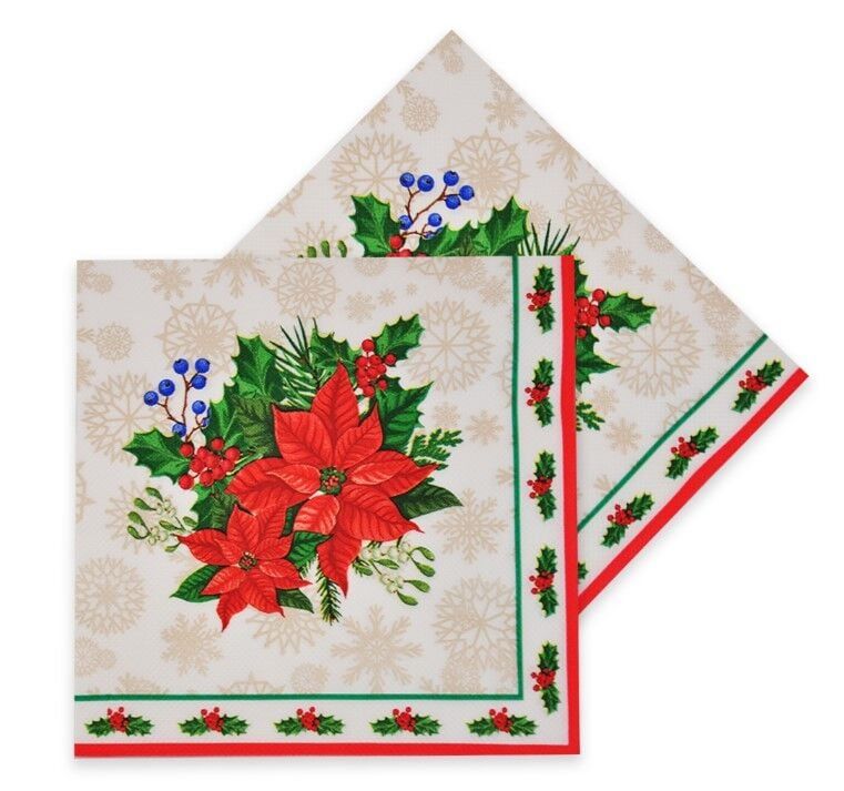 16 lı Çiçekli Yılbaşı Peçete 33x33