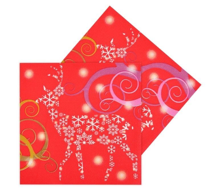 16 lı Kırmızı Geyikli Yılbaşı Peçete 33x33