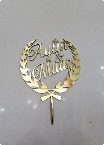 Çubuklu isme özel Pleksi zeytin dalı pasta süsü  (17x23)