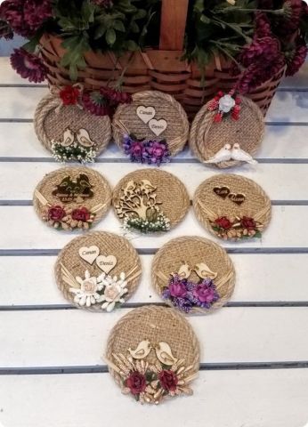 100 Lü Çuval Yuvarlak İsim Yazılı Pleksi Ayna Kuşlu Magnet (Söz, Nişan, Nikah, Şekeri)