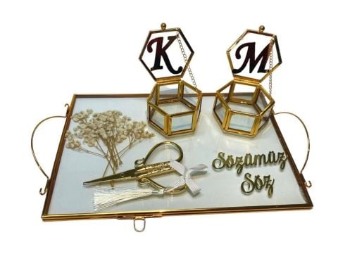 Süslü Çift Kat Camlı Söz,Nişan Tepsisi