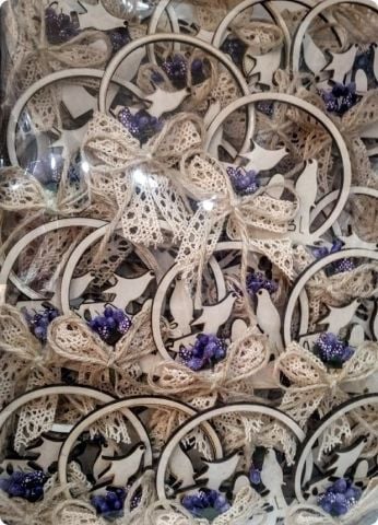 Ahşap Kuşlu Süslü  Magnet (Söz, Nişan, Nikah, Şekeri)