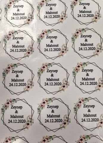 Söz Nikah Yıldız Çiçekli Yuvarlak etiket 1 Sayfa(54 adet)