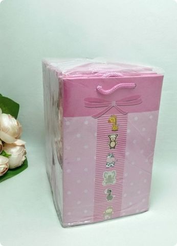 11x17 Cm Fiyonklu Pembe İpli Karton Çanta, Poşet