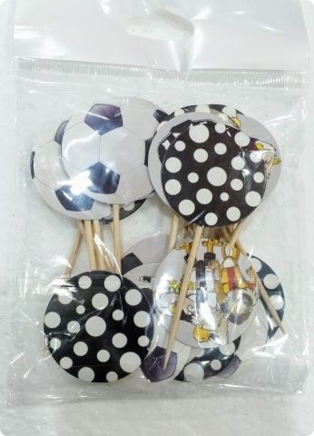 20 li Siyah Beyaz Futbol Topu Süsleme Kürdanı (Cupcake - Muffin -kek dekoratif kürdan)