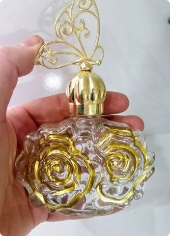 20 li Yaldızlı Güllü Cam Nikah Şekeri Şişe (Metal Kelebek Tepelikli)