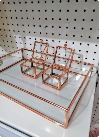 30X20 Cm Bronz Metal Kenarlı cam tepsi