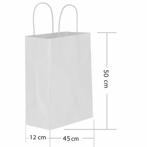 25 Li 45x50 cm Büküm saplı Kağıt Beyaz Çanta-Poşet