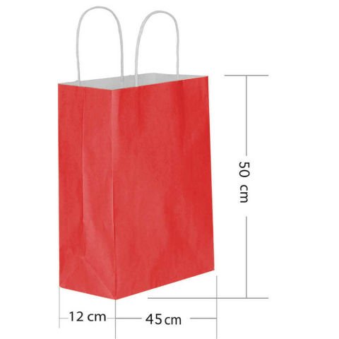 25 Li 45x50 cm Büküm saplı kağıt Kırmızı Çanta-Poşet