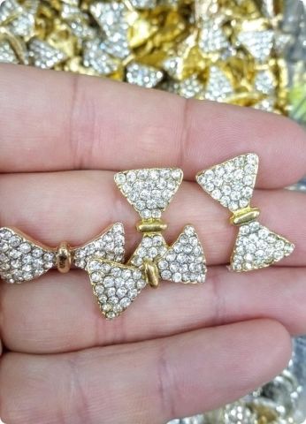 50 Li 2,5 Cm Metal Taşlı Papyon, Fiyonk Süsleme Objesi