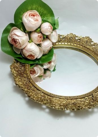 Yuvarlak Çiçek Desenli Ayna Yüzük,Söz,Nişan,Nikah Tepsisi