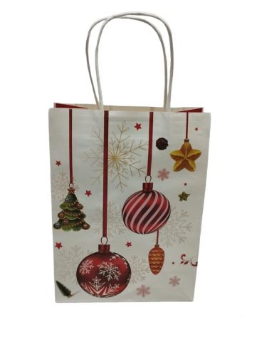12 Li 26x33 cm Büküm saplı Kağıt Çanta-Poşet Beyaz Zemin Yılbaşı Cici Toplu