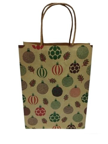 12 Li 19x26 cm Büküm saplı Kağıt Çanta-Poşet Kraft Yılbaşı Cici Toplu