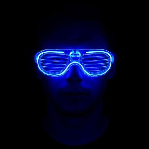 Mavi Led Işıklı Parti Gözlüğü - Neon Glow Şerit Gözlük 3 Modlu