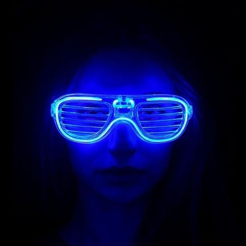 Mavi Led Işıklı Parti Gözlüğü - Neon Glow Şerit Gözlük 3 Modlu