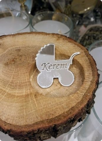İsim Yazılı Ayna Puset Bebek Şekeri (Lazer Kesim Pleksi Ayna)