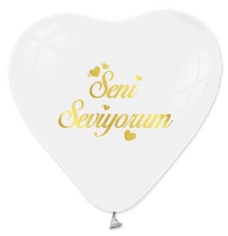 BALON SENİ SEVİYORUM KALP BEYAZ ALTIN PK:100-KL:50