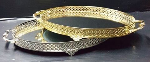 Gül desenli oval söz nişan tepsisi (26x40 cm)