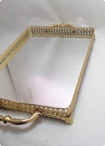 Gül Desenli Dikdörtgen Aynalı Tepsi (42x24)