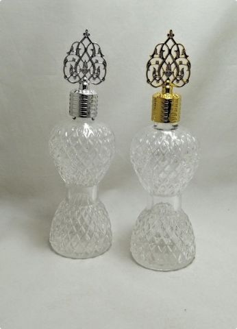 12 Li 150 Cc  Pvc Güneş Tepelikli Baklava Dilimli İnce Bel Cam Kolonya Şişesi