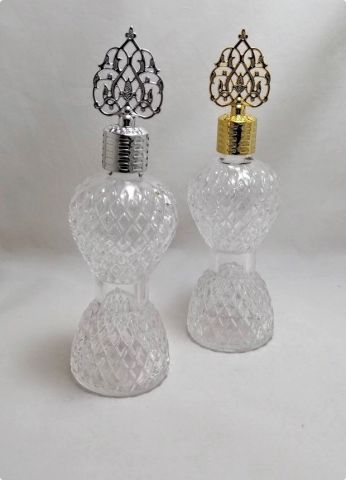 12 Li 150 Cc  Pvc Güneş Tepelikli Baklava Dilimli İnce Bel Cam Kolonya Şişesi