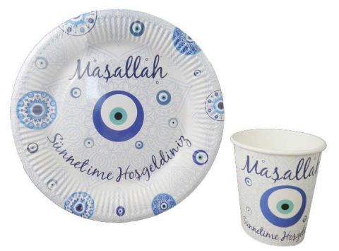 8 Lİ 23 CM KARTON TABAK MAŞALLAH SÜNNETİME HOŞGELDİNİZ