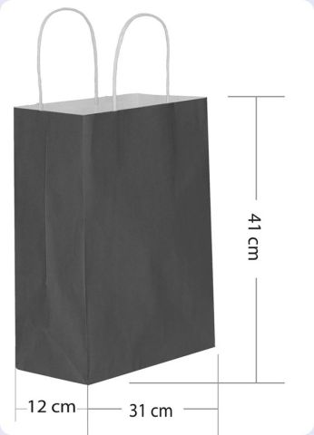 25 Li 31x41 cm Büküm saplı Kağıt Çanta-Poşet Siyah