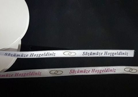 1 Cm 10 Metre Sözümüze Hoşgeldiniz baskılı saten kurdela