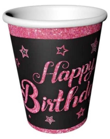 8 Lİ BARDAK PINK STARS HAPPY BIRTHDAY 220/240cc