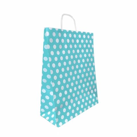 25 Li 11x16 cm Büküm Saplı Mavi puanlı Kağıt Çanta-Poşet