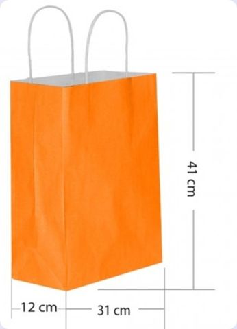25 Li 31x41 cm Büküm saplı Kağıt Çanta-Poşet Turuncu