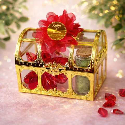 20 Li İsme özel sandık içinde şişe kına & lotus toka hediyelik