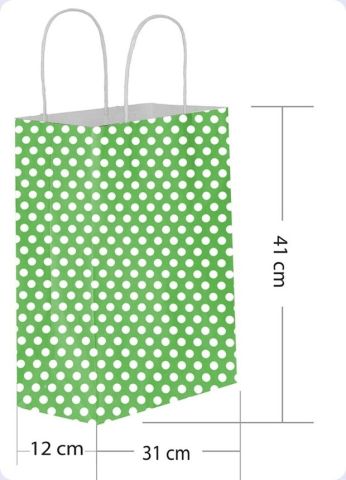 25 Li 31x41 cm Büküm saplı Kağıt Çanta-Poşet Yeşil Puanlı