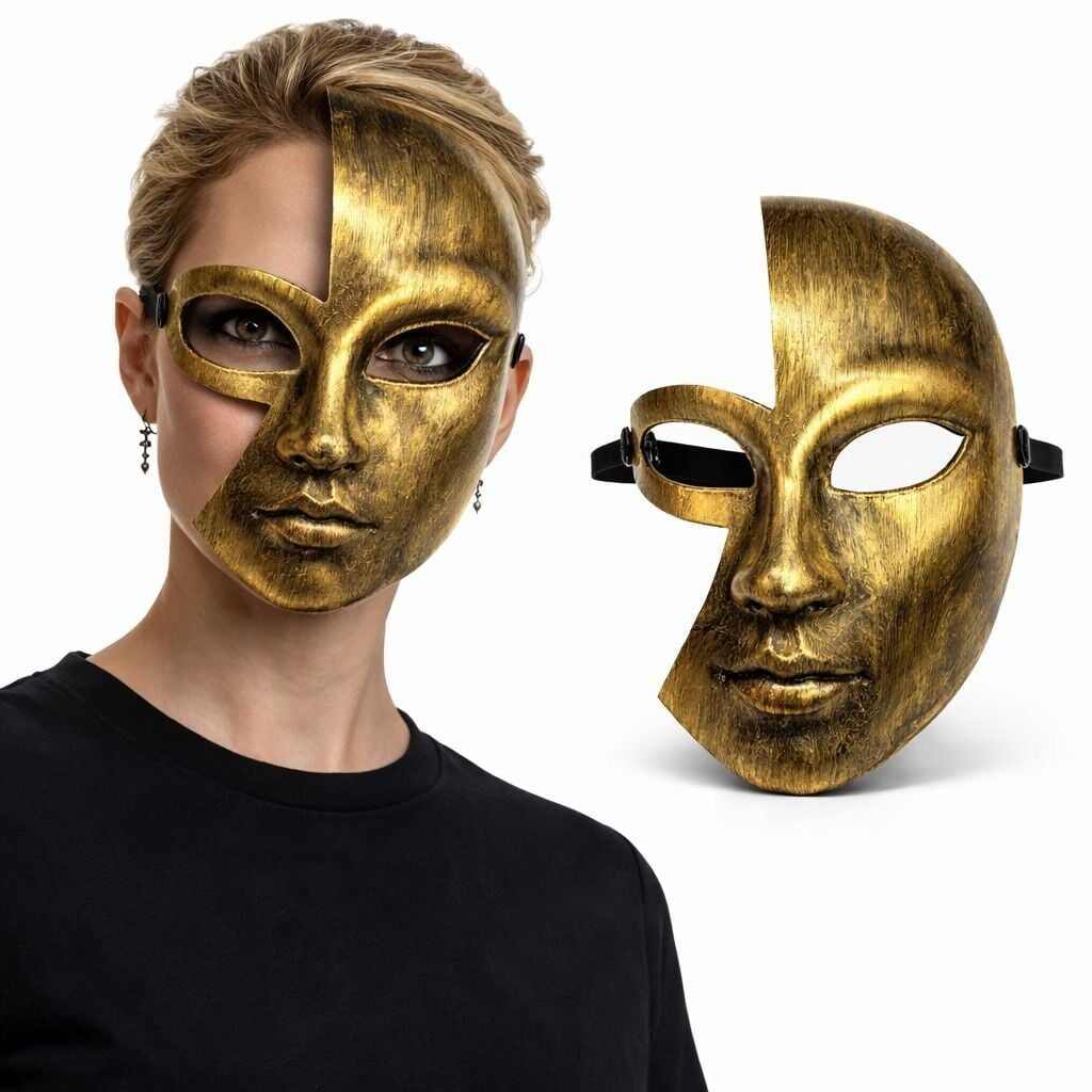 Antik Efektli Altın Yarım Yüz Plastik Parti Maskesi