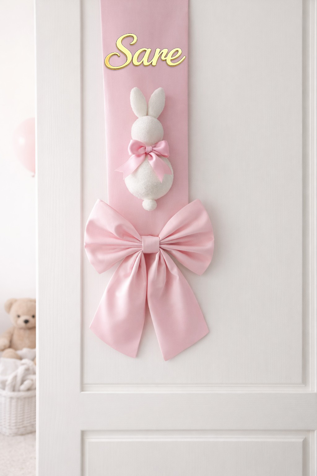 Çift taraflı tavşanlı hastane / oda kapı süsü fiyonku