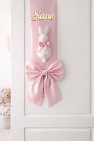 Çift taraflı tavşanlı hastane / oda kapı süsü fiyonku