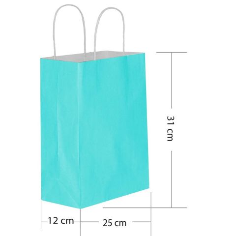 25 Li 25x31 cm Büküm saplı Kağıt Çanta-Poşet Mavi