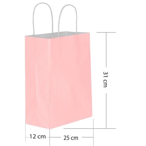 25 Li 25x31 cm Büküm saplı Kağıt Çanta-Poşet Pembe