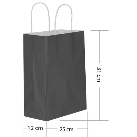 25 Li 25x31 cm Büküm saplı Kağıt Çanta-Poşet Siyah
